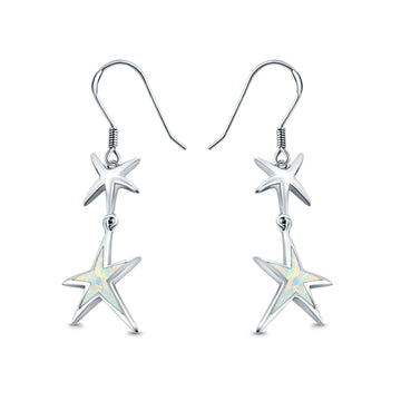 Starfish Drop Dangle Earrings Lab Created White Opal 925 Sterling Silver(18mm)